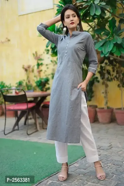 Cotton Solid Kurta With Thread Work-thumb3