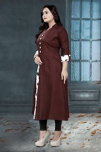 Maroon Cotton Solid Kurtas For Women-thumb2