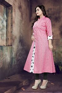 Pink Cotton Self Pattern Kurtas For Women-thumb1