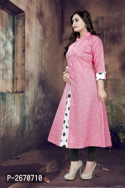 Pink Cotton Self Pattern Kurtas For Women-thumb2