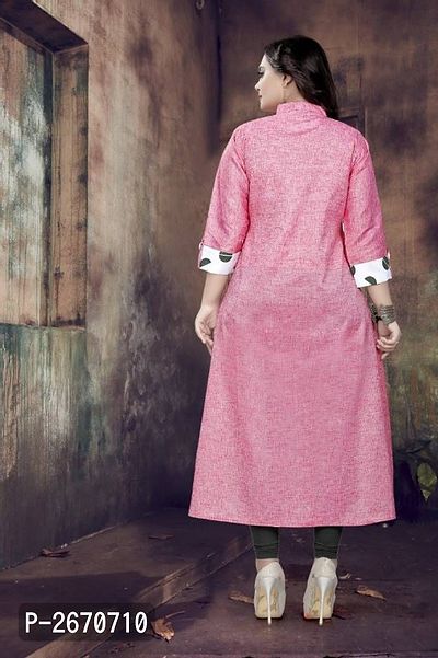 Pink Cotton Self Pattern Kurtas For Women-thumb3