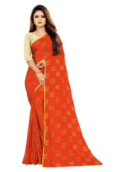 Zari Lace Work Chiffon Sarees With Jacquard Blouse Piece