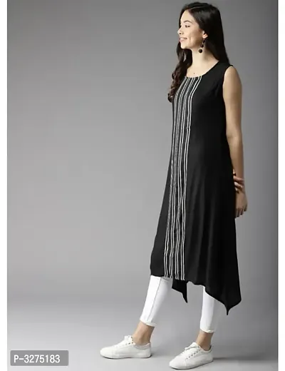 Black Crepe Striped Kurtas For Women-thumb2