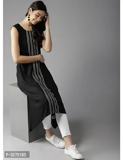 Black Crepe Striped Kurtas For Women-thumb4