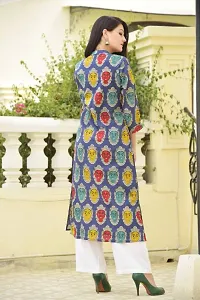 Elite Blue Printed Cotton Women A-Line Kurti-thumb1