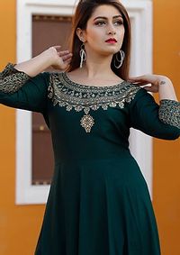 Elegant Olive Rayon Gold Print Women Anarkali Kurti-thumb1