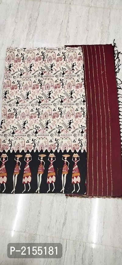 Trendy Maroon Cotton Saree With Blouse Piece-thumb3