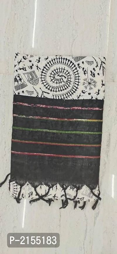 Stylish Black Printed Cotton Saree With Blouse Piece-thumb4