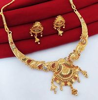 Trendy Ethnic Gold Plated Necklace Set-thumb1