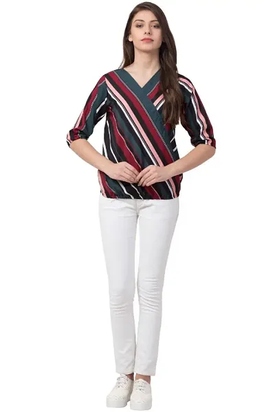 Elite Striped Crepe Regular Length Tops For Women