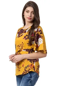 Elite Yellow Printed Crepe Regular Length Tops For Women-thumb2