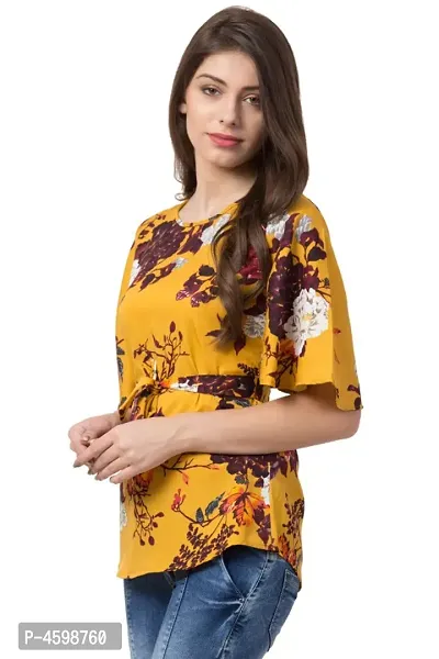 Elite Yellow Printed Crepe Regular Length Tops For Women-thumb3