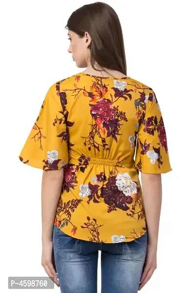 Elite Yellow Printed Crepe Regular Length Tops For Women-thumb2