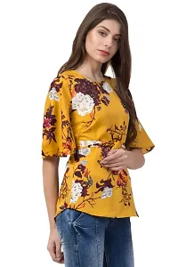 Elite Yellow Printed Crepe Regular Length Tops For Women-thumb3