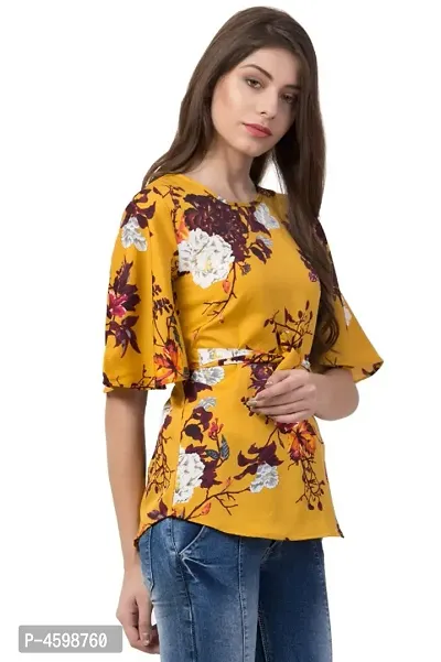 Elite Yellow Printed Crepe Regular Length Tops For Women-thumb4