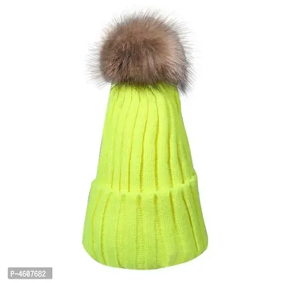 Womens Girls Winter Knitted Fur Hat Real Large Raccoon Fur Pom Pom Beanie Cap-thumb0