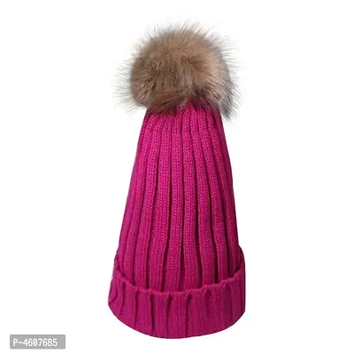Womens Girls Winter Knitted Fur Hat Real Large Raccoon Fur Pom Pom Beanie Cap