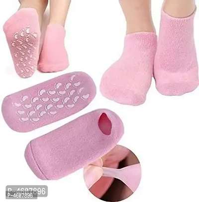 Premium Quality 1 Pair Colorful SPA Gel Heel Moisturizing Gel Heel Crack Relief Protectors Healthy SPA Gel Socks.(Random Color)-thumb0