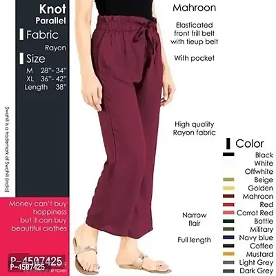 Elegant Maroon Rayon Solid Elasticated Front Frill Trousers For Women-thumb0