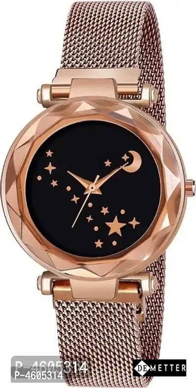 New Laxurius Looking Rose Gold Starry sky Quartz 21st century Magnet Chain Belt Analog Watch - For Girls-thumb0