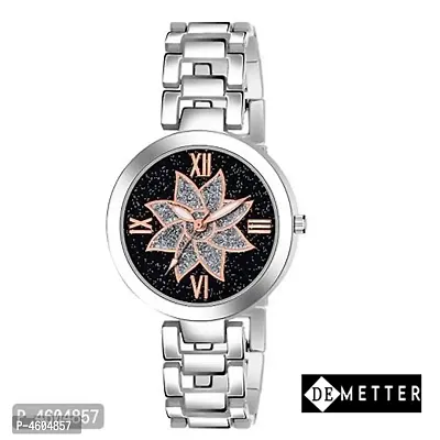New Latest Exclusive Choice Casual Fashionable  silver Black Flover Dial Metal Strap Analog Watch for Girl  Woman's Watch Analog Watch - For Girls