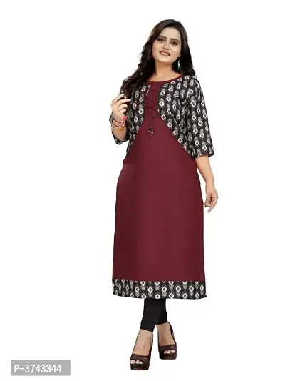 Maroon Cotton Printed Kurtas For Women-thumb2