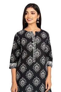 Stylish Black Cotton Printed Kurta And Palazzo With Dupatta Set For Women-thumb1