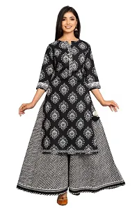 Stylish Black Cotton Printed Kurta And Palazzo With Dupatta Set For Women-thumb3