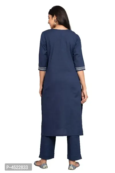 Stylish Navy Blue Cotton Gotta Patti Work Kurta And Pant With Dupatta Set For Women-thumb3