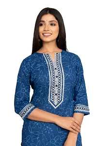 Stylish Blue Cotton Printed Kurta And Pant With Dupatta Set For Women-thumb1