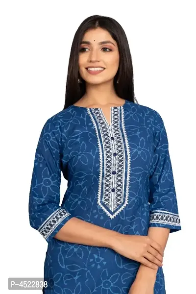 Stylish Blue Cotton Printed Kurta And Pant With Dupatta Set For Women-thumb2