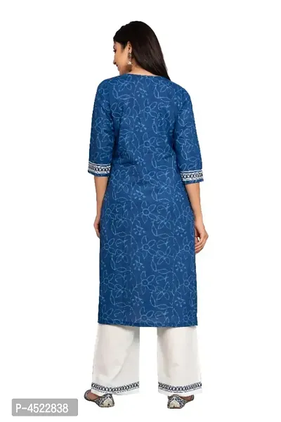 Stylish Blue Cotton Printed Kurta And Pant With Dupatta Set For Women-thumb3