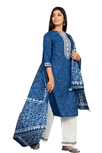 Stylish Blue Cotton Printed Kurta And Pant With Dupatta Set For Women-thumb3