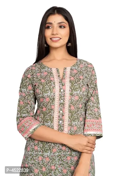 Stylish Multicoloured Cotton Printed Kurta And Pant With Dupatta Set For Women-thumb2