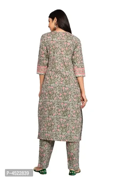 Stylish Multicoloured Cotton Printed Kurta And Pant With Dupatta Set For Women-thumb3