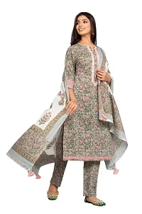 Stylish Multicoloured Cotton Printed Kurta And Pant With Dupatta Set For Women-thumb3