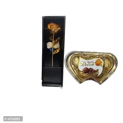 1 Feet Golden Rose With Chocolate Box
