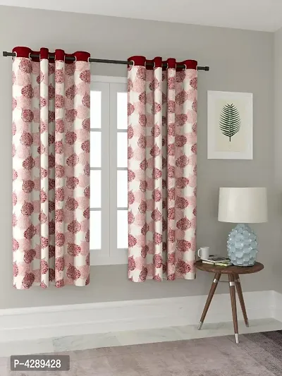 Multicoloured Printed Polyester Eyelet Fitting Windows Curtain - 5 Feet (Pack of 2)