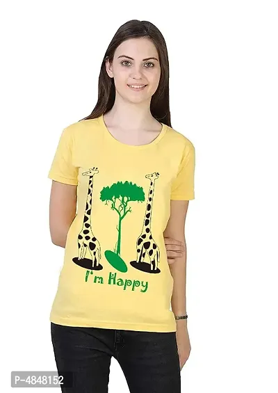 Alluring Yellow Cotton Printed Round Neck T-Shirts For Women