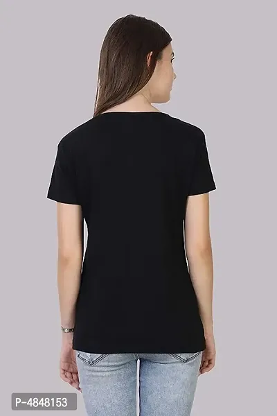 Alluring Black Cotton Printed Round Neck T-Shirts For Women-thumb2