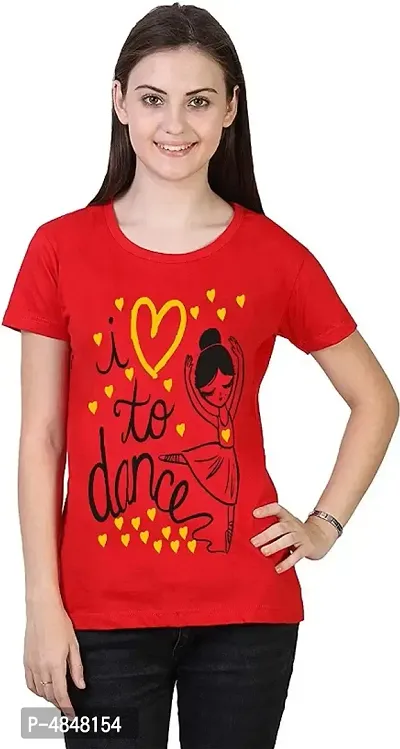 Alluring Red Cotton Printed Round Neck T-Shirts For Women