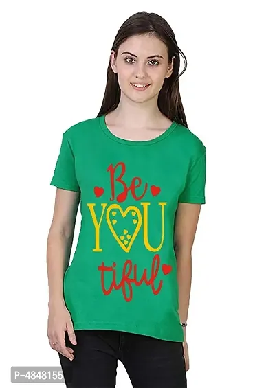 Alluring Green Cotton Printed Round Neck T-Shirts For Women