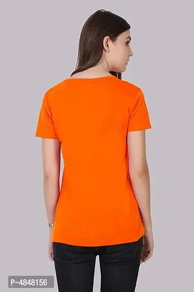 Alluring Orange Cotton Printed Round Neck T-Shirts For Women-thumb2