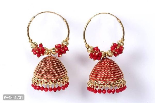 Allure Greacful Red Brass Oxidised Gold Beads Jhumkas Earrings For Women And Girls-thumb0