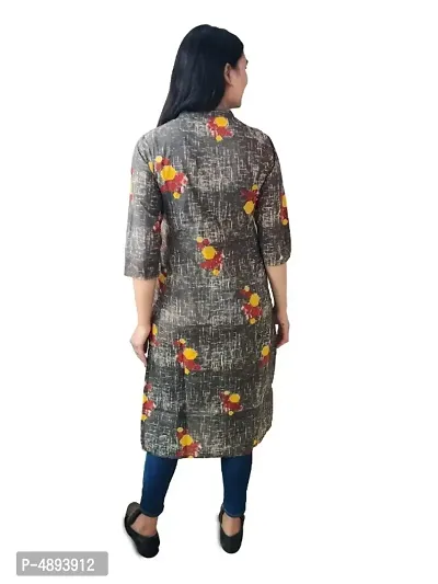 Stylish Cotton Brown Floral Printed One Side Pocket Kurta For Women-thumb2