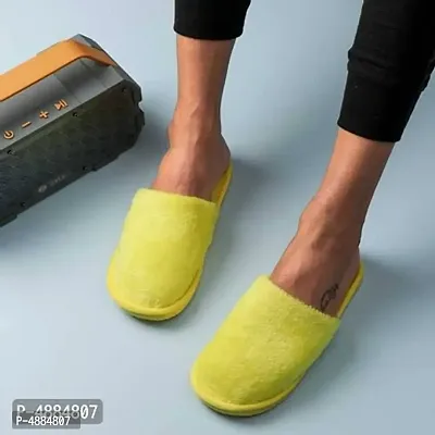 Stunning Yellow Fur Solid Room Slippers For Women