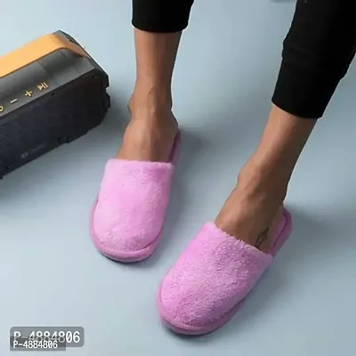 Purple Fur Solid Slippers   Flip Flops For Women