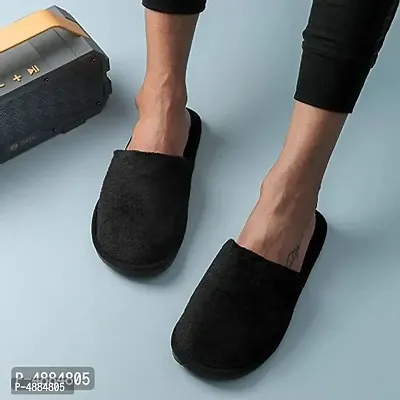 Black Fur Solid Slippers   Flip Flops For Women