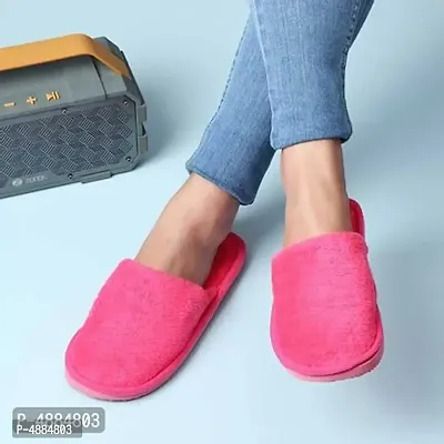 Pink Fur Solid Slippers   Flip Flops For Women