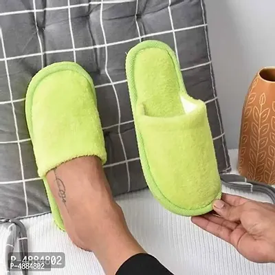 Stunning Green Fur Solid Room Slippers For Women-thumb0